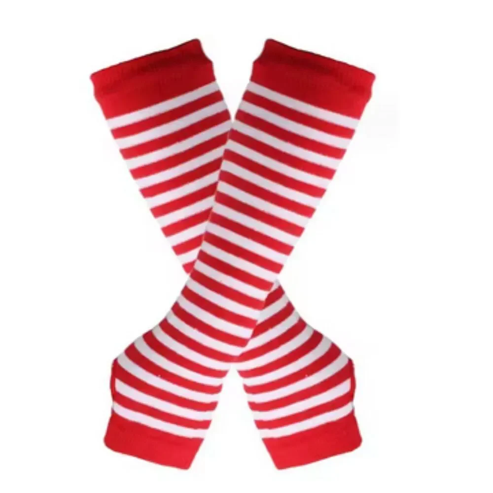 Gothic Punk Anime Candy Cane Festival Fingerless Gloves Red & White 11in